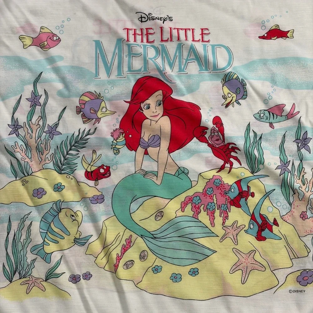 Vintage 90s Disney The Little Mermaid Standard Pillowcase Cartoon Ariel USA Made